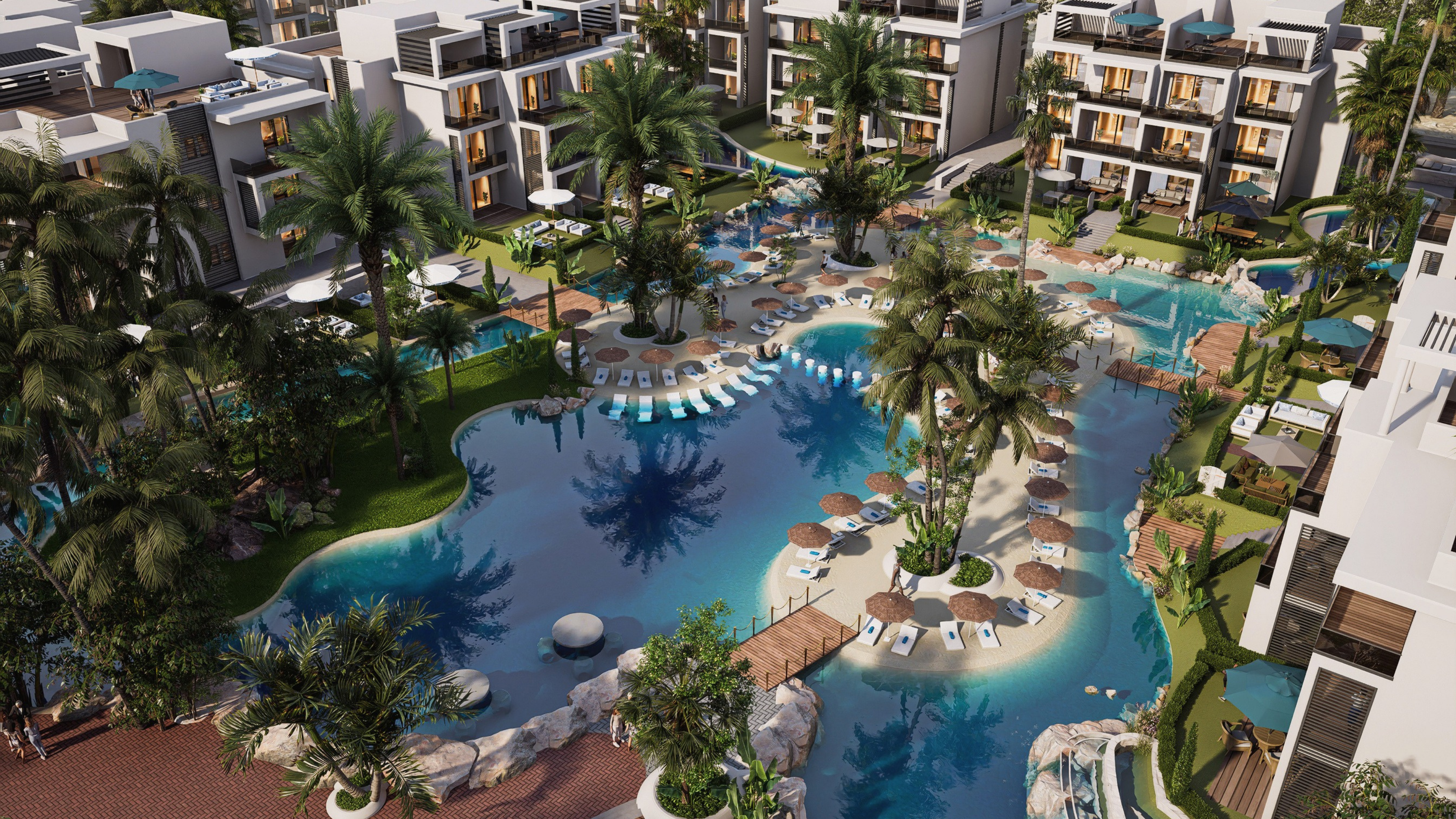 Tropical lagoon setting at ONE7 Residences Hurghada